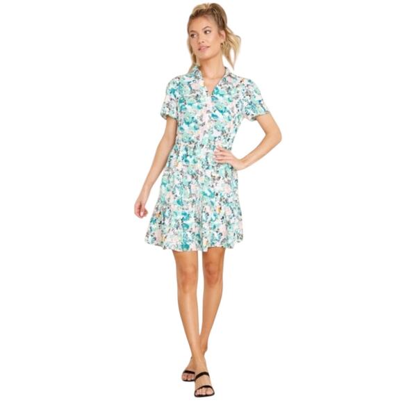 Lili Sidonio Shirt Dress Size Large Sweet Daydreams‎ Light Green Hirst Print - Picture 1 of 11